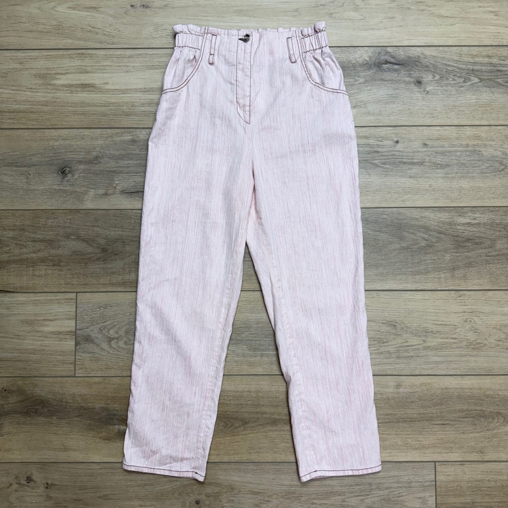 Emilio Pucci Pink Linen Cotton Paperbag Waist Pants High Rise Made in‎ Italy 10